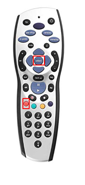 Press the Red and Select buttons on the remote