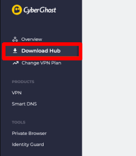 Click on Download Hub tab on CyberGhost VPN app