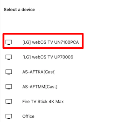 Choose your LG Smart TV from the list