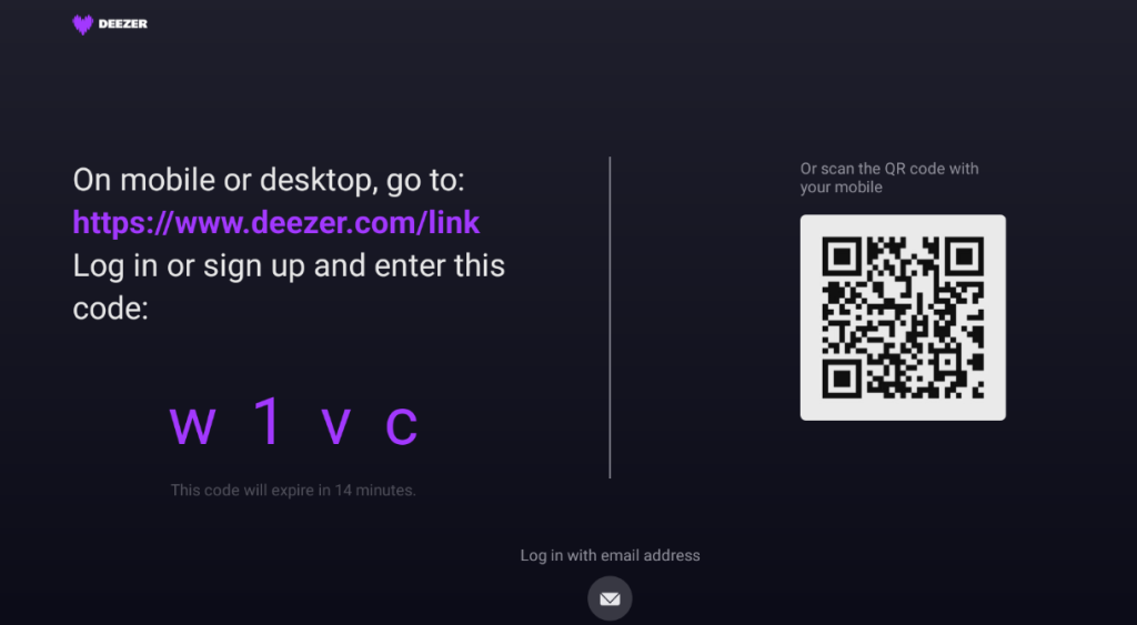 Deezer App login page