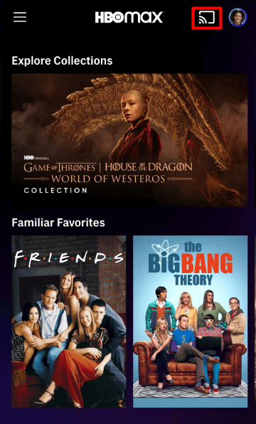 Tap on Cast Icon and stream HBO Max on LG TV via mobile