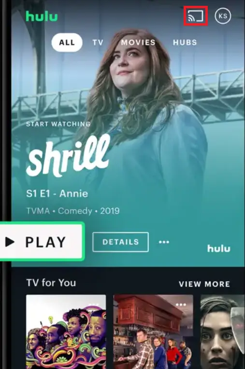 Tap on the Cast icon on Hulu mobile app