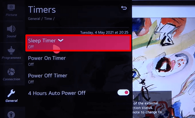 Disable Sleep Timer to fix the LG Smart TV that keeps turning off