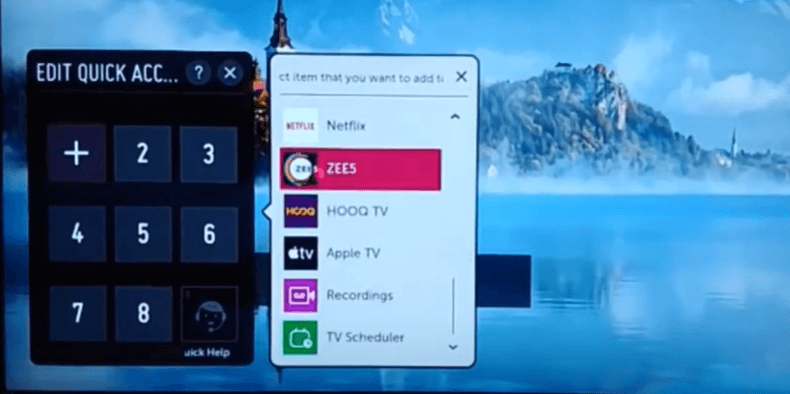 Select the app on your LG TV and assign it to Quick Access tab