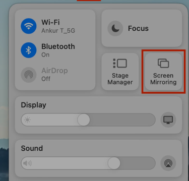 Select Screen Mirroring icon on Mac