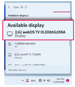 Choose your LG Smart TV  from active devices