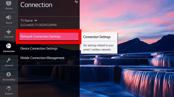 DNS Settings on LG TV - Select Network Conection Settings