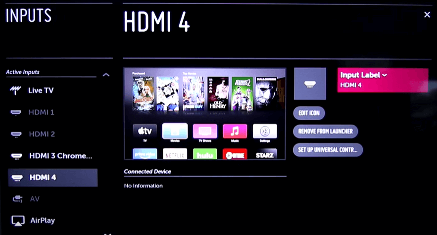 Select the Input label and rename the HDMI Input on LG TV