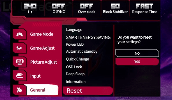 How to Reset LG Monitor - Select Yes