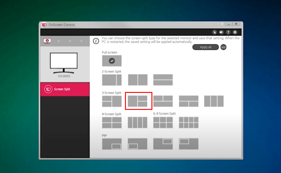 How to Split Screen on LG Monitor - Choose the type