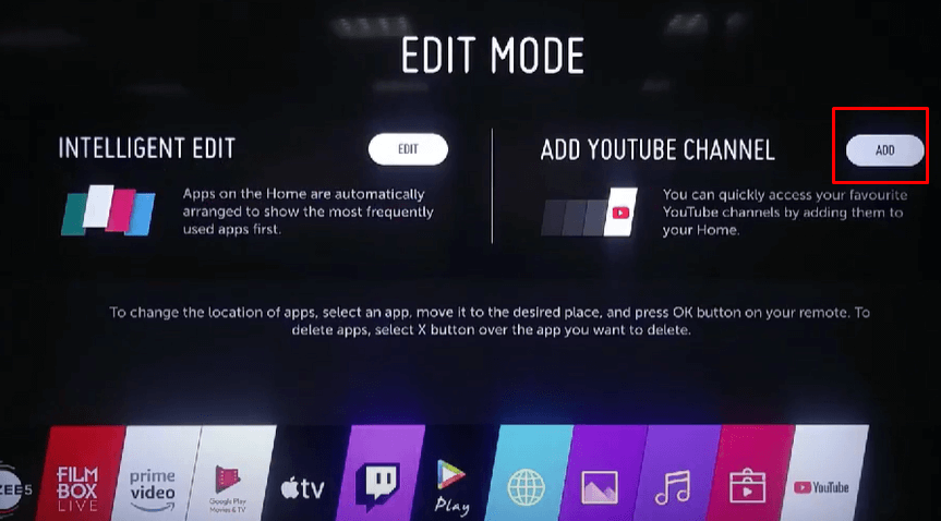 LG Smart TV Launcher - Select Add