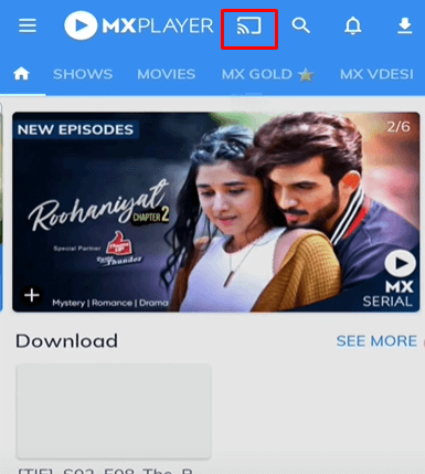 MX Player on LG TV - Select the Cast icon