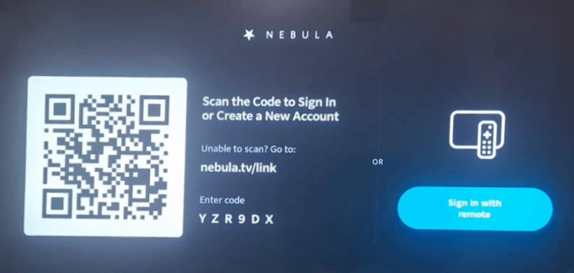 Nebula app login screen