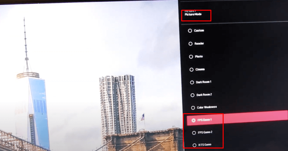 Choose the option from Picture Mode