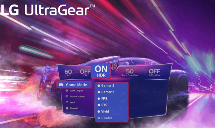 LG Monitor Game Mode - Choose the option