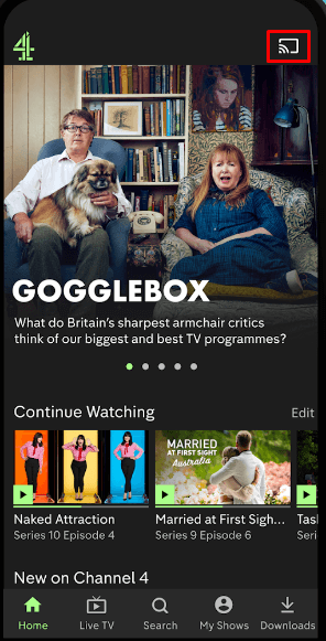 Click the Cast icon on the Channel 4 app