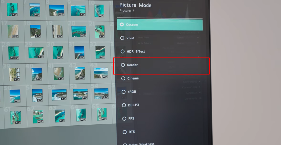 Select Reader mode on LG monitor