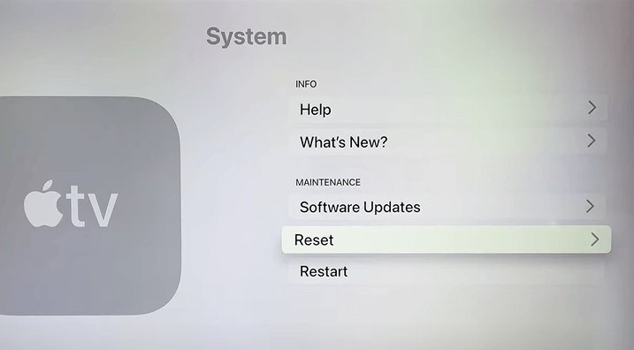 Reset Apple TV box to fix the not working issue on LG TV