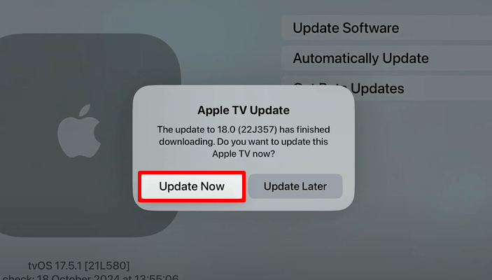 Update your Apple TV device to fix the not working issue on LG TV