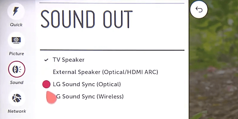 Turn on LG Sound Sync to fix the not working issue on LG TV