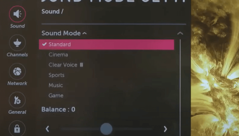 Go to LG TV Sound Settings and choose a Sound Mode